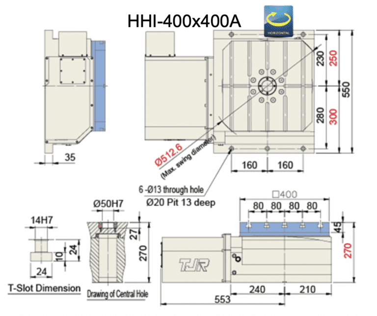 Горизонтальный поворотный индексный стол с ЧПУ TJR HHI-400x400